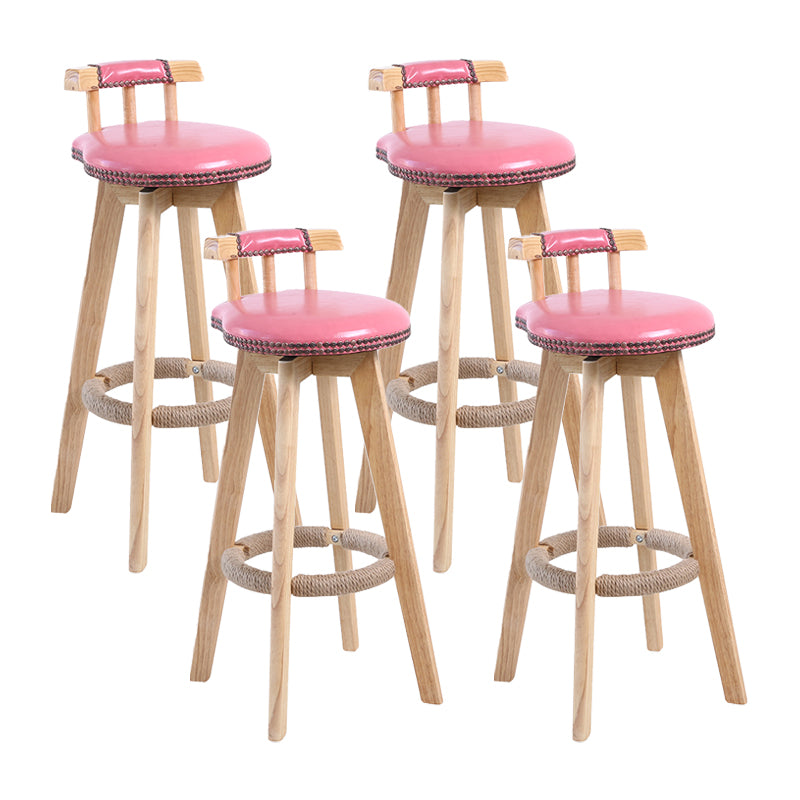 Contemporary Solid Wood Leather Barstool Indoor Bar Stool with Low Back for Kitchen Pink Wood 4 Piece Set Clearhalo 'Bar Furniture' 'Bar Stools' 'bar_stools' 'furn' 'furn_bar_stools' 'furniture_bar_stools' 'Kitchen & Dining Furniture' 'kitchen&dining_furn' 'kitchen' 'kitchen_furn' Furniture' 4493371