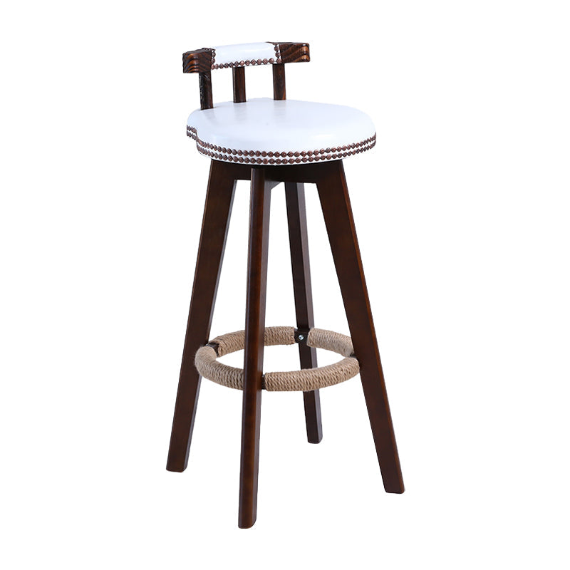 Contemporary Solid Wood Leather Barstool Indoor Bar Stool with Low Back for Kitchen White Brown 1 Piece Clearhalo 'Bar Furniture' 'Bar Stools' 'bar_stools' 'furn' 'furn_bar_stools' 'furniture_bar_stools' 'Kitchen & Dining Furniture' 'kitchen&dining_furn' 'kitchen' 'kitchen_furn' Furniture' 4493372