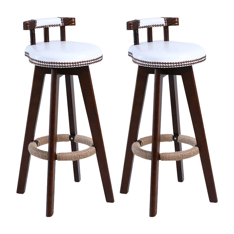 Contemporary Solid Wood Leather Barstool Indoor Bar Stool with Low Back for Kitchen White Brown 2 Piece Set Clearhalo 'Bar Furniture' 'Bar Stools' 'bar_stools' 'furn' 'furn_bar_stools' 'furniture_bar_stools' 'Kitchen & Dining Furniture' 'kitchen&dining_furn' 'kitchen' 'kitchen_furn' Furniture' 4493373