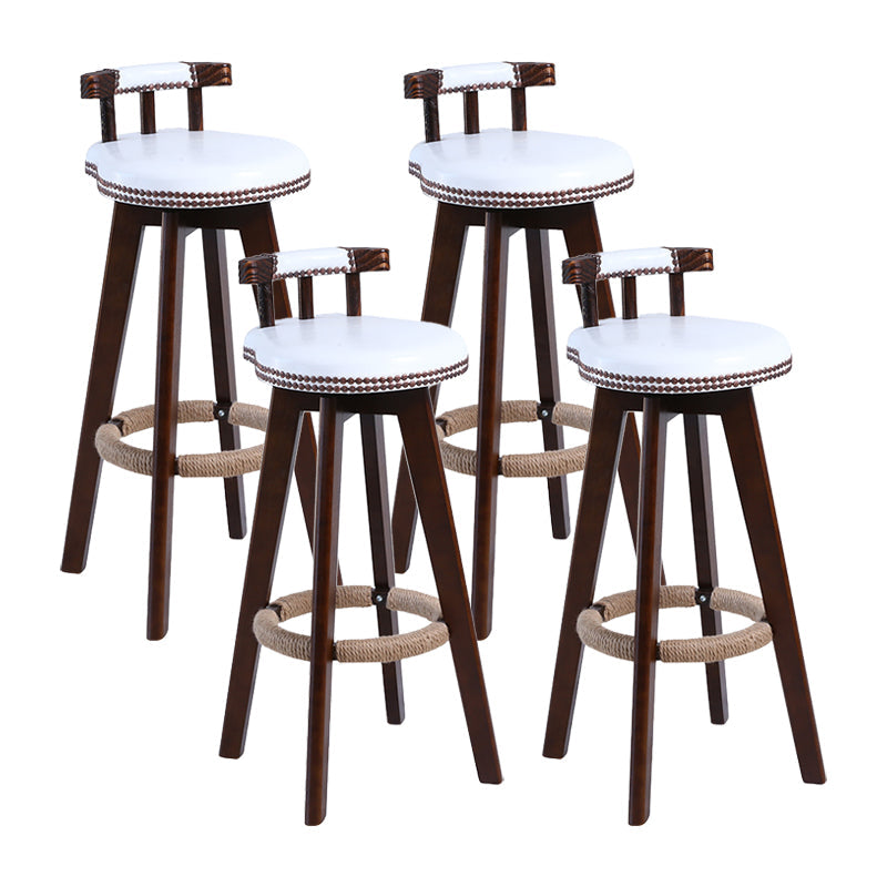 Contemporary Solid Wood Leather Barstool Indoor Bar Stool with Low Back for Kitchen White Brown 4 Piece Set Clearhalo 'Bar Furniture' 'Bar Stools' 'bar_stools' 'furn' 'furn_bar_stools' 'furniture_bar_stools' 'Kitchen & Dining Furniture' 'kitchen&dining_furn' 'kitchen' 'kitchen_furn' Furniture' 4493374