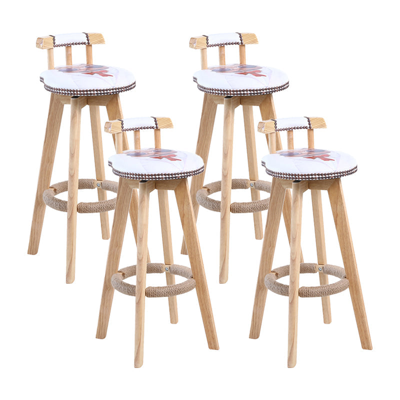 Contemporary Solid Wood Leather Barstool Indoor Bar Stool with Low Back for Kitchen Apricot Wood 4 Piece Set Clearhalo 'Bar Furniture' 'Bar Stools' 'bar_stools' 'furn' 'furn_bar_stools' 'furniture_bar_stools' 'Kitchen & Dining Furniture' 'kitchen&dining_furn' 'kitchen' 'kitchen_furn' Furniture' 4493377