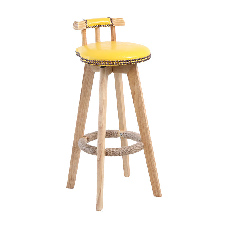 Contemporary Solid Wood Leather Barstool Indoor Bar Stool with Low Back for Kitchen Yellow Wood 1 Piece Clearhalo 'Bar Furniture' 'Bar Stools' 'bar_stools' 'furn' 'furn_bar_stools' 'furniture_bar_stools' 'Kitchen & Dining Furniture' 'kitchen&dining_furn' 'kitchen' 'kitchen_furn' Furniture' 4493378