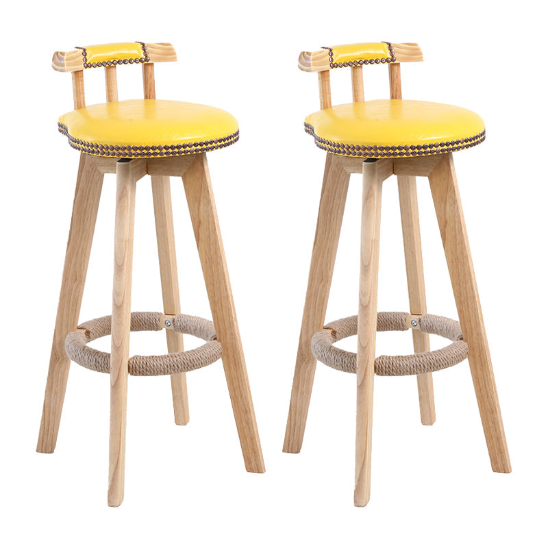 Contemporary Solid Wood Leather Barstool Indoor Bar Stool with Low Back for Kitchen Yellow Wood 2 Piece Set Clearhalo 'Bar Furniture' 'Bar Stools' 'bar_stools' 'furn' 'furn_bar_stools' 'furniture_bar_stools' 'Kitchen & Dining Furniture' 'kitchen&dining_furn' 'kitchen' 'kitchen_furn' Furniture' 4493379