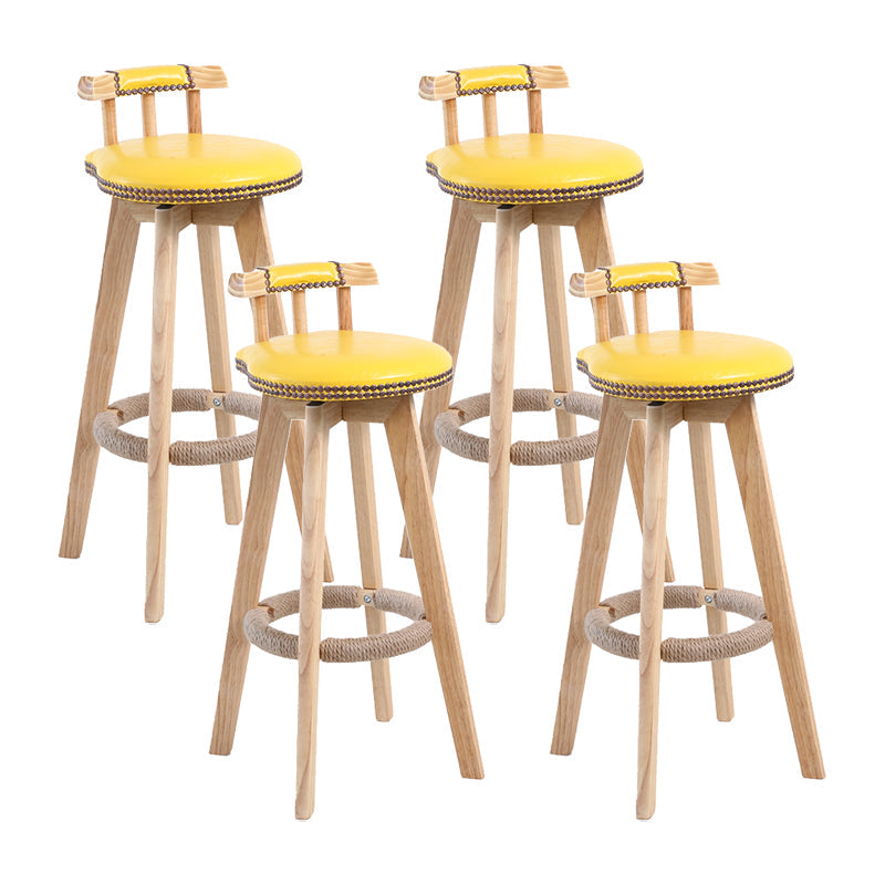 Contemporary Solid Wood Leather Barstool Indoor Bar Stool with Low Back for Kitchen Yellow Wood 4 Piece Set Clearhalo 'Bar Furniture' 'Bar Stools' 'bar_stools' 'furn' 'furn_bar_stools' 'furniture_bar_stools' 'Kitchen & Dining Furniture' 'kitchen&dining_furn' 'kitchen' 'kitchen_furn' Furniture' 4493380