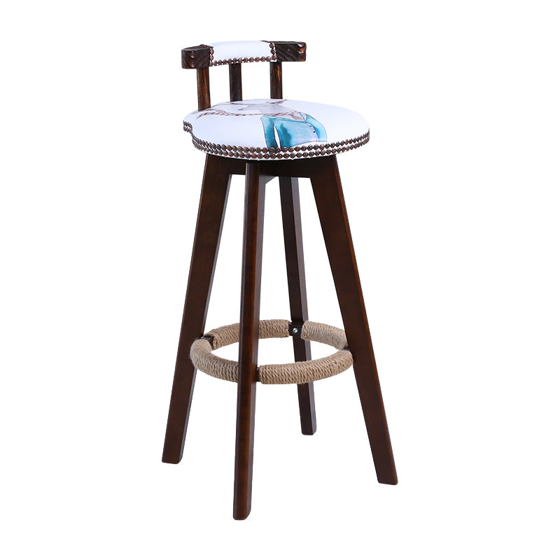 Contemporary Solid Wood Leather Barstool Indoor Bar Stool with Low Back for Kitchen Textured White Brown 1 Piece Clearhalo 'Bar Furniture' 'Bar Stools' 'bar_stools' 'furn' 'furn_bar_stools' 'furniture_bar_stools' 'Kitchen & Dining Furniture' 'kitchen&dining_furn' 'kitchen' 'kitchen_furn' Furniture' 4493381