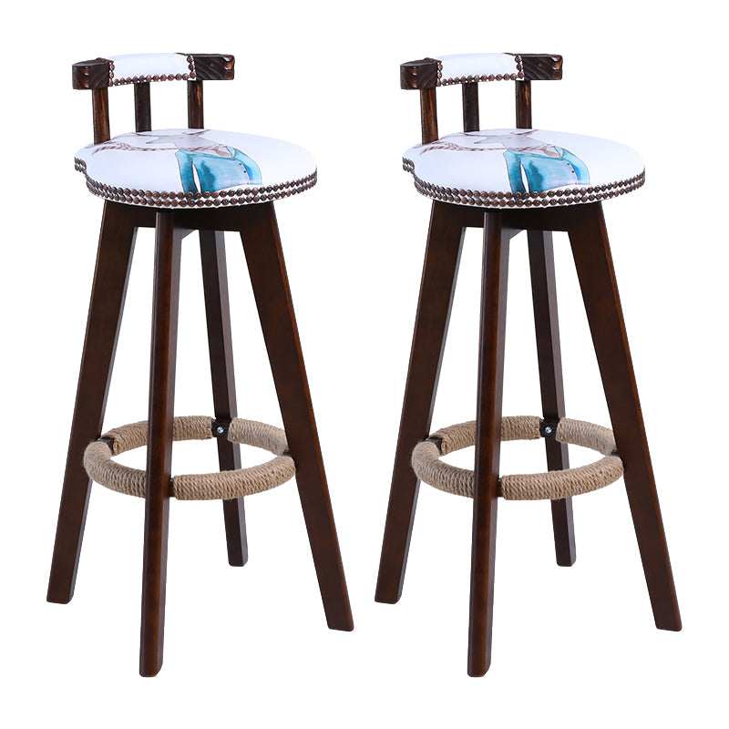 Contemporary Solid Wood Leather Barstool Indoor Bar Stool with Low Back for Kitchen Textured White Brown 2 Piece Set Clearhalo 'Bar Furniture' 'Bar Stools' 'bar_stools' 'furn' 'furn_bar_stools' 'furniture_bar_stools' 'Kitchen & Dining Furniture' 'kitchen&dining_furn' 'kitchen' 'kitchen_furn' Furniture' 4493382