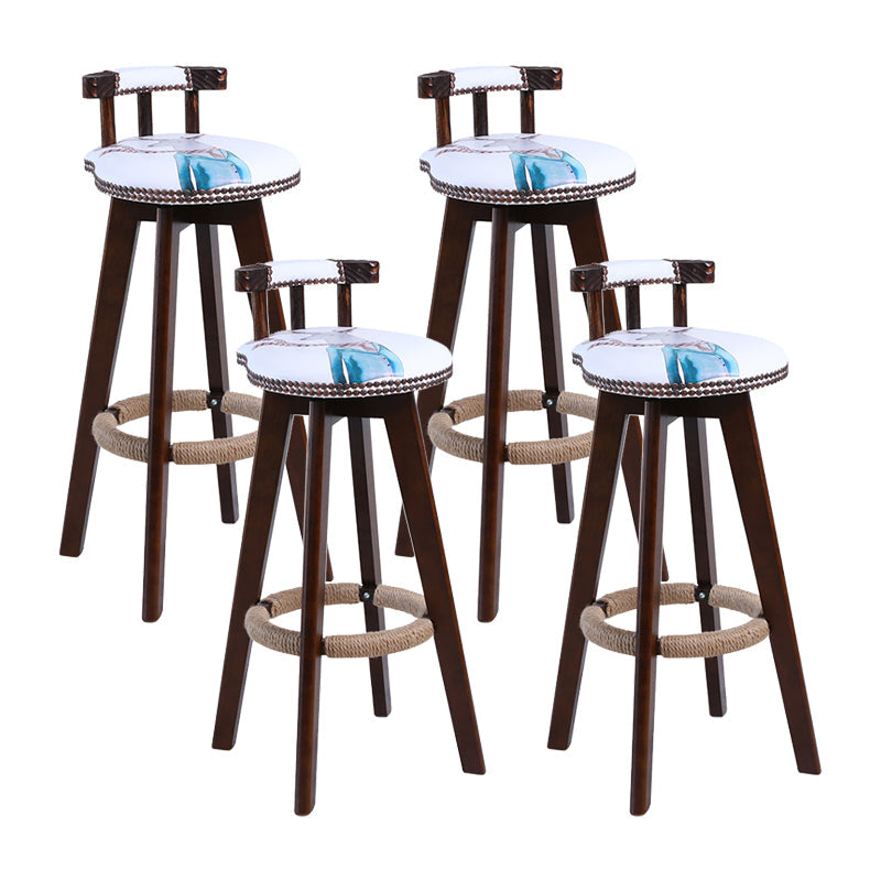 Contemporary Solid Wood Leather Barstool Indoor Bar Stool with Low Back for Kitchen Textured White Brown 4 Piece Set Clearhalo 'Bar Furniture' 'Bar Stools' 'bar_stools' 'furn' 'furn_bar_stools' 'furniture_bar_stools' 'Kitchen & Dining Furniture' 'kitchen&dining_furn' 'kitchen' 'kitchen_furn' Furniture' 4493383