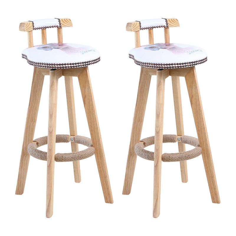Contemporary Solid Wood Leather Barstool Indoor Bar Stool with Low Back for Kitchen Ivory Wood 2 Piece Set Clearhalo 'Bar Furniture' 'Bar Stools' 'bar_stools' 'furn' 'furn_bar_stools' 'furniture_bar_stools' 'Kitchen & Dining Furniture' 'kitchen&dining_furn' 'kitchen' 'kitchen_furn' Furniture' 4493385