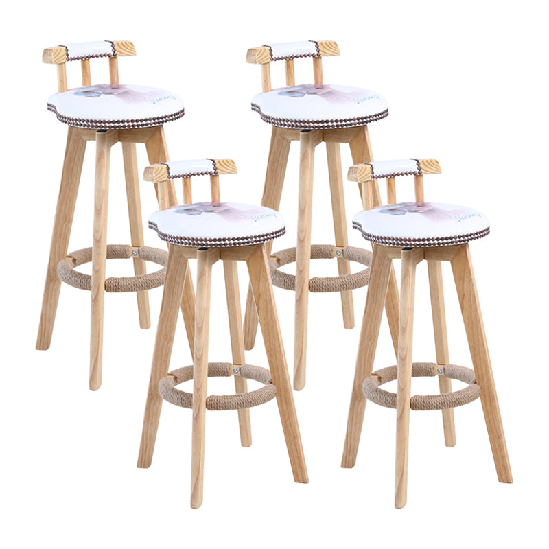 Contemporary Solid Wood Leather Barstool Indoor Bar Stool with Low Back for Kitchen Ivory Wood 4 Piece Set Clearhalo 'Bar Furniture' 'Bar Stools' 'bar_stools' 'furn' 'furn_bar_stools' 'furniture_bar_stools' 'Kitchen & Dining Furniture' 'kitchen&dining_furn' 'kitchen' 'kitchen_furn' Furniture' 4493386