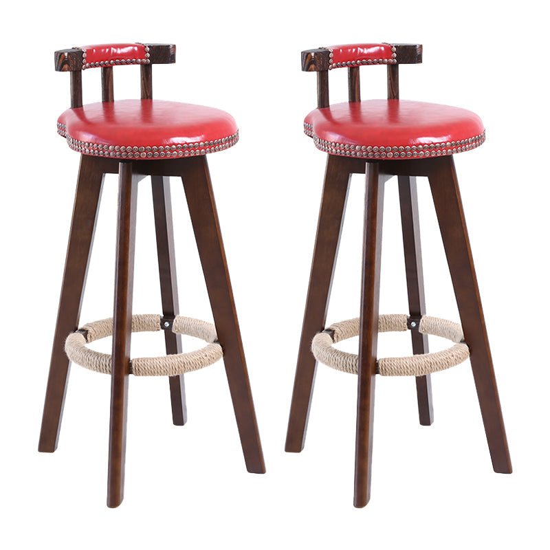 Contemporary Solid Wood Leather Barstool Indoor Bar Stool with Low Back for Kitchen Burgundy Brown 2 Piece Set Clearhalo 'Bar Furniture' 'Bar Stools' 'bar_stools' 'furn' 'furn_bar_stools' 'furniture_bar_stools' 'Kitchen & Dining Furniture' 'kitchen&dining_furn' 'kitchen' 'kitchen_furn' Furniture' 4493388