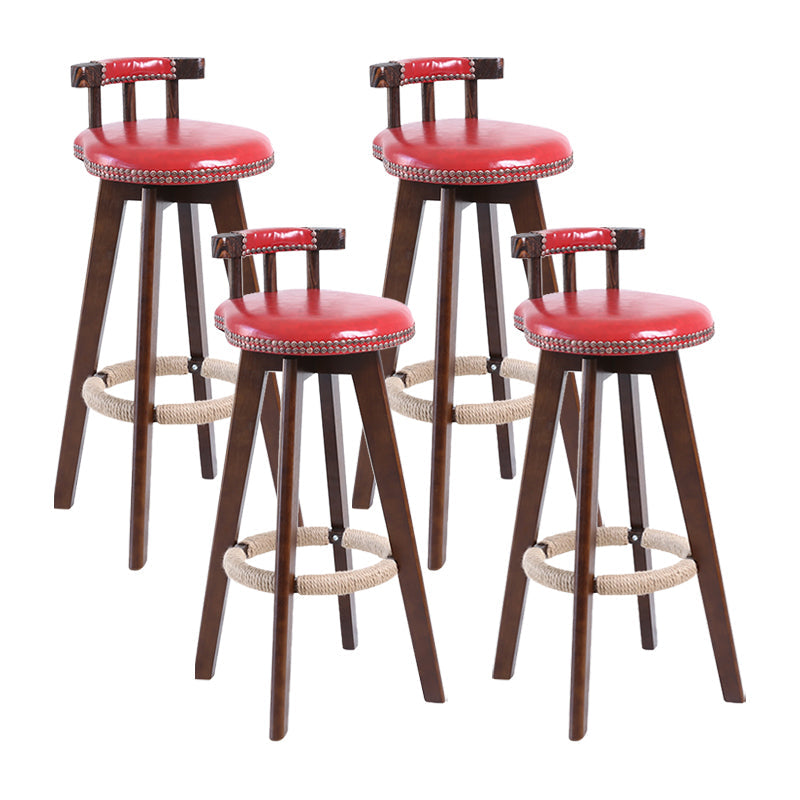 Contemporary Solid Wood Leather Barstool Indoor Bar Stool with Low Back for Kitchen Burgundy Brown 4 Piece Set Clearhalo 'Bar Furniture' 'Bar Stools' 'bar_stools' 'furn' 'furn_bar_stools' 'furniture_bar_stools' 'Kitchen & Dining Furniture' 'kitchen&dining_furn' 'kitchen' 'kitchen_furn' Furniture' 4493389