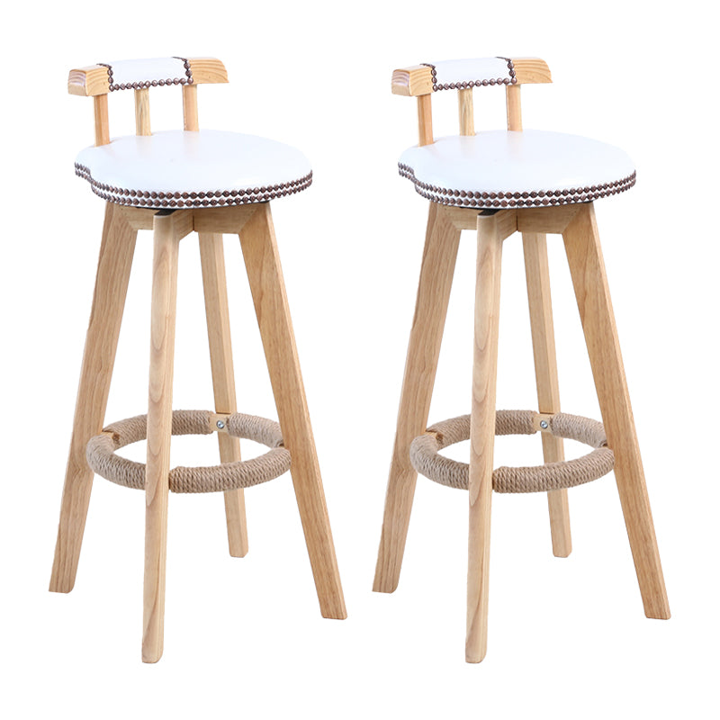 Contemporary Solid Wood Leather Barstool Indoor Bar Stool with Low Back for Kitchen White Wood 2 Piece Set Clearhalo 'Bar Furniture' 'Bar Stools' 'bar_stools' 'furn' 'furn_bar_stools' 'furniture_bar_stools' 'Kitchen & Dining Furniture' 'kitchen&dining_furn' 'kitchen' 'kitchen_furn' Furniture' 4493394