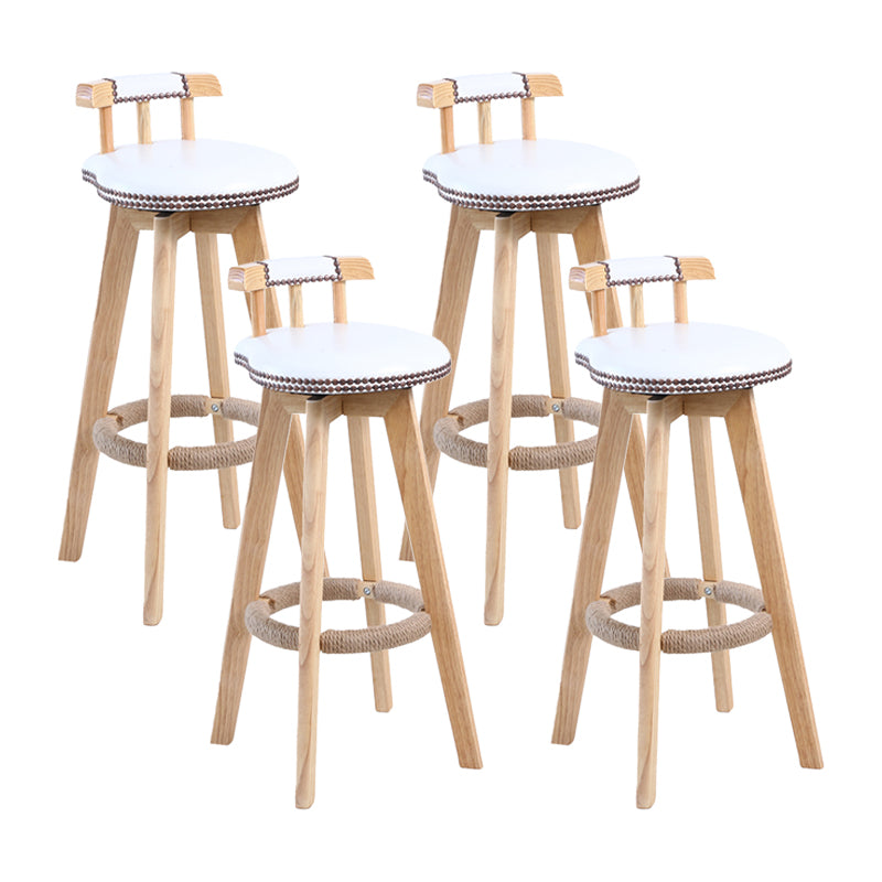 Contemporary Solid Wood Leather Barstool Indoor Bar Stool with Low Back for Kitchen White Wood 4 Piece Set Clearhalo 'Bar Furniture' 'Bar Stools' 'bar_stools' 'furn' 'furn_bar_stools' 'furniture_bar_stools' 'Kitchen & Dining Furniture' 'kitchen&dining_furn' 'kitchen' 'kitchen_furn' Furniture' 4493395