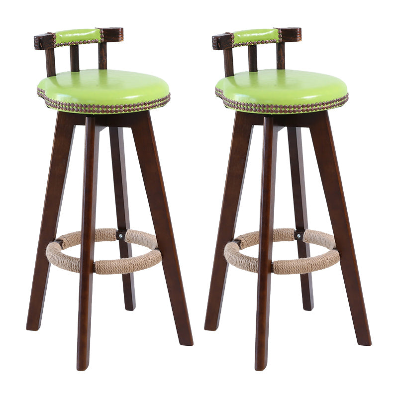Contemporary Solid Wood Leather Barstool Indoor Bar Stool with Low Back for Kitchen Fruit Green Brown 2 Piece Set Clearhalo 'Bar Furniture' 'Bar Stools' 'bar_stools' 'furn' 'furn_bar_stools' 'furniture_bar_stools' 'Kitchen & Dining Furniture' 'kitchen&dining_furn' 'kitchen' 'kitchen_furn' Furniture' 4493397