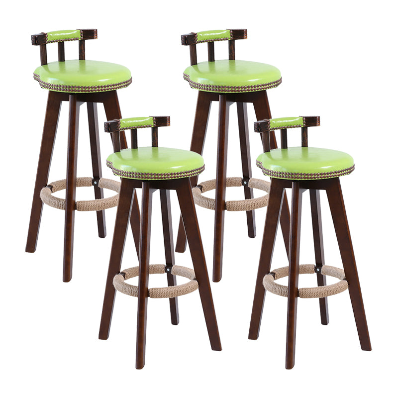 Contemporary Solid Wood Leather Barstool Indoor Bar Stool with Low Back for Kitchen Fruit Green Brown 4 Piece Set Clearhalo 'Bar Furniture' 'Bar Stools' 'bar_stools' 'furn' 'furn_bar_stools' 'furniture_bar_stools' 'Kitchen & Dining Furniture' 'kitchen&dining_furn' 'kitchen' 'kitchen_furn' Furniture' 4493398