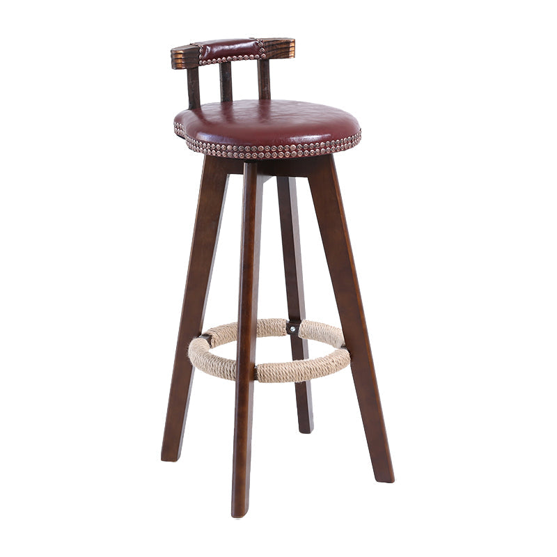 Contemporary Solid Wood Leather Barstool Indoor Bar Stool with Low Back for Kitchen Red Brown Brown 1 Piece Clearhalo 'Bar Furniture' 'Bar Stools' 'bar_stools' 'furn' 'furn_bar_stools' 'furniture_bar_stools' 'Kitchen & Dining Furniture' 'kitchen&dining_furn' 'kitchen' 'kitchen_furn' Furniture' 4493399