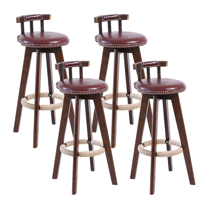 Contemporary Solid Wood Leather Barstool Indoor Bar Stool with Low Back for Kitchen Red Brown Brown 4 Piece Set Clearhalo 'Bar Furniture' 'Bar Stools' 'bar_stools' 'furn' 'furn_bar_stools' 'furniture_bar_stools' 'Kitchen & Dining Furniture' 'kitchen&dining_furn' 'kitchen' 'kitchen_furn' Furniture' 4493401