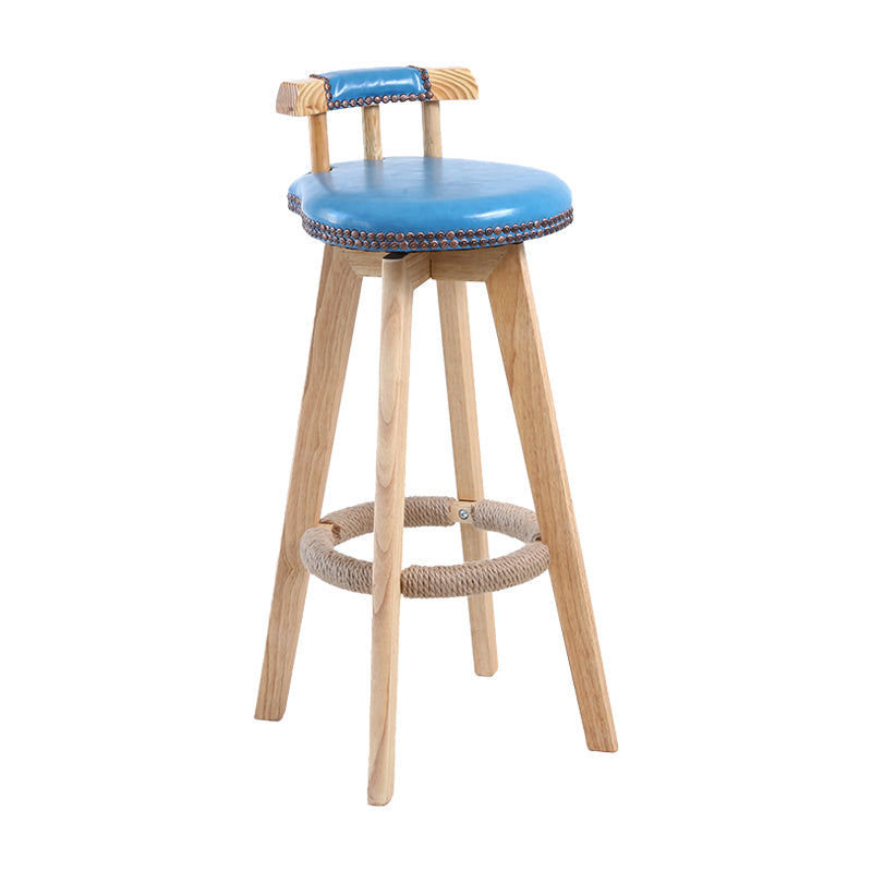 Contemporary Solid Wood Leather Barstool Indoor Bar Stool with Low Back for Kitchen Light Blue Wood 1 Piece Clearhalo 'Bar Furniture' 'Bar Stools' 'bar_stools' 'furn' 'furn_bar_stools' 'furniture_bar_stools' 'Kitchen & Dining Furniture' 'kitchen&dining_furn' 'kitchen' 'kitchen_furn' Furniture' 4493402