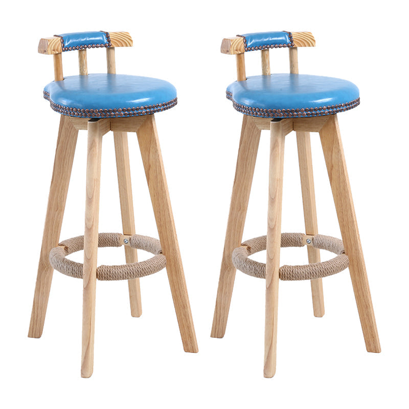 Contemporary Solid Wood Leather Barstool Indoor Bar Stool with Low Back for Kitchen Light Blue Wood 2 Piece Set Clearhalo 'Bar Furniture' 'Bar Stools' 'bar_stools' 'furn' 'furn_bar_stools' 'furniture_bar_stools' 'Kitchen & Dining Furniture' 'kitchen&dining_furn' 'kitchen' 'kitchen_furn' Furniture' 4493403