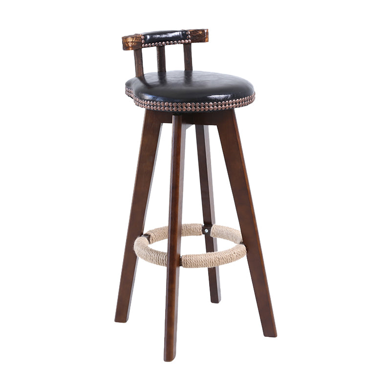 Contemporary Solid Wood Leather Barstool Indoor Bar Stool with Low Back for Kitchen Black Brown 1 Piece Clearhalo 'Bar Furniture' 'Bar Stools' 'bar_stools' 'furn' 'furn_bar_stools' 'furniture_bar_stools' 'Kitchen & Dining Furniture' 'kitchen&dining_furn' 'kitchen' 'kitchen_furn' Furniture' 4493405