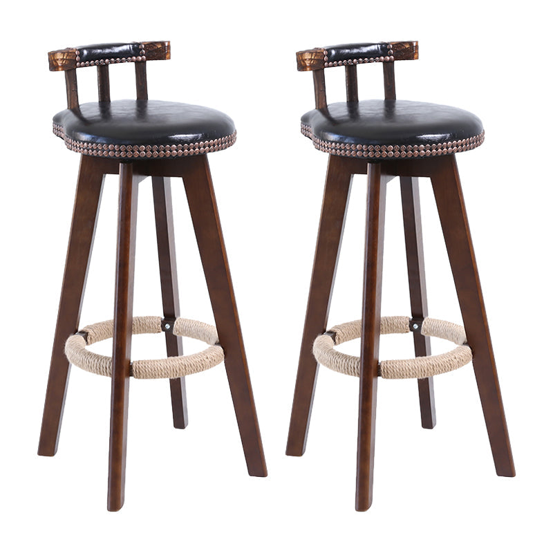 Contemporary Solid Wood Leather Barstool Indoor Bar Stool with Low Back for Kitchen Black Brown 2 Piece Set Clearhalo 'Bar Furniture' 'Bar Stools' 'bar_stools' 'furn' 'furn_bar_stools' 'furniture_bar_stools' 'Kitchen & Dining Furniture' 'kitchen&dining_furn' 'kitchen' 'kitchen_furn' Furniture' 4493406