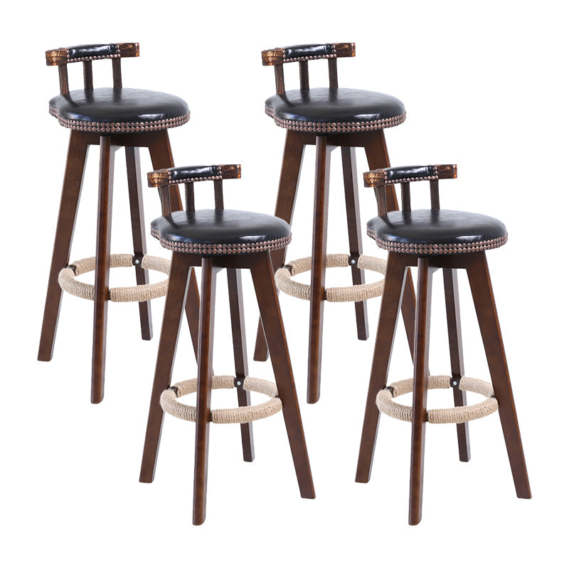 Contemporary Solid Wood Leather Barstool Indoor Bar Stool with Low Back for Kitchen Black Brown 4 Piece Set Clearhalo 'Bar Furniture' 'Bar Stools' 'bar_stools' 'furn' 'furn_bar_stools' 'furniture_bar_stools' 'Kitchen & Dining Furniture' 'kitchen&dining_furn' 'kitchen' 'kitchen_furn' Furniture' 4493407