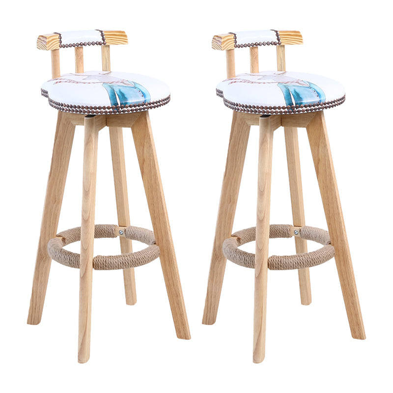 Contemporary Solid Wood Leather Barstool Indoor Bar Stool with Low Back for Kitchen Textured White Wood 2 Piece Set Clearhalo 'Bar Furniture' 'Bar Stools' 'bar_stools' 'furn' 'furn_bar_stools' 'furniture_bar_stools' 'Kitchen & Dining Furniture' 'kitchen&dining_furn' 'kitchen' 'kitchen_furn' Furniture' 4493409