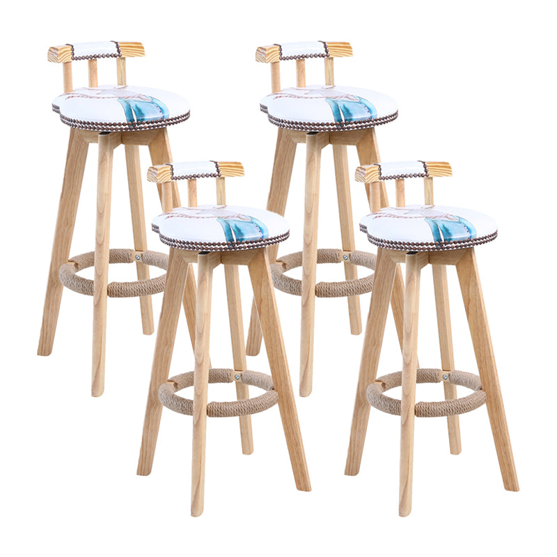 Contemporary Solid Wood Leather Barstool Indoor Bar Stool with Low Back for Kitchen Textured White Wood 4 Piece Set Clearhalo 'Bar Furniture' 'Bar Stools' 'bar_stools' 'furn' 'furn_bar_stools' 'furniture_bar_stools' 'Kitchen & Dining Furniture' 'kitchen&dining_furn' 'kitchen' 'kitchen_furn' Furniture' 4493410