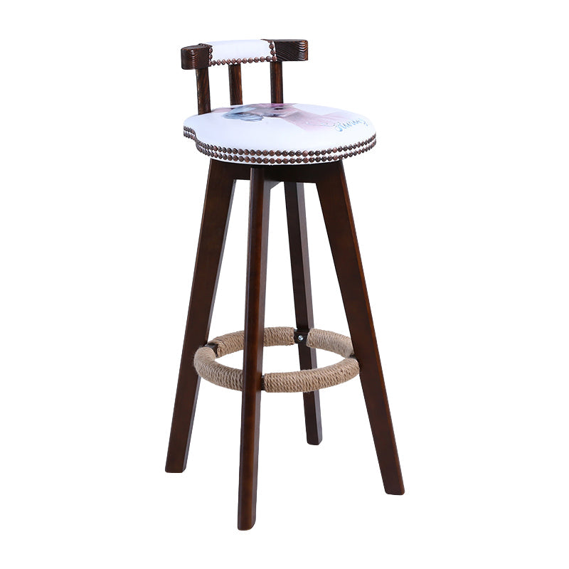 Contemporary Solid Wood Leather Barstool Indoor Bar Stool with Low Back for Kitchen Ivory Brown 1 Piece Clearhalo 'Bar Furniture' 'Bar Stools' 'bar_stools' 'furn' 'furn_bar_stools' 'furniture_bar_stools' 'Kitchen & Dining Furniture' 'kitchen&dining_furn' 'kitchen' 'kitchen_furn' Furniture' 4493411