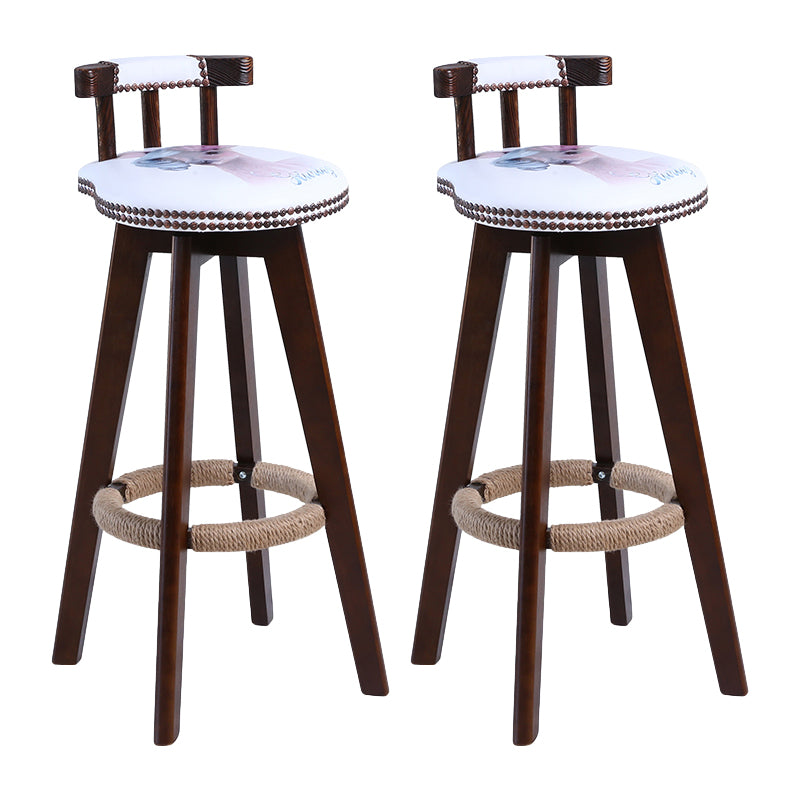 Contemporary Solid Wood Leather Barstool Indoor Bar Stool with Low Back for Kitchen Ivory Brown 2 Piece Set Clearhalo 'Bar Furniture' 'Bar Stools' 'bar_stools' 'furn' 'furn_bar_stools' 'furniture_bar_stools' 'Kitchen & Dining Furniture' 'kitchen&dining_furn' 'kitchen' 'kitchen_furn' Furniture' 4493412