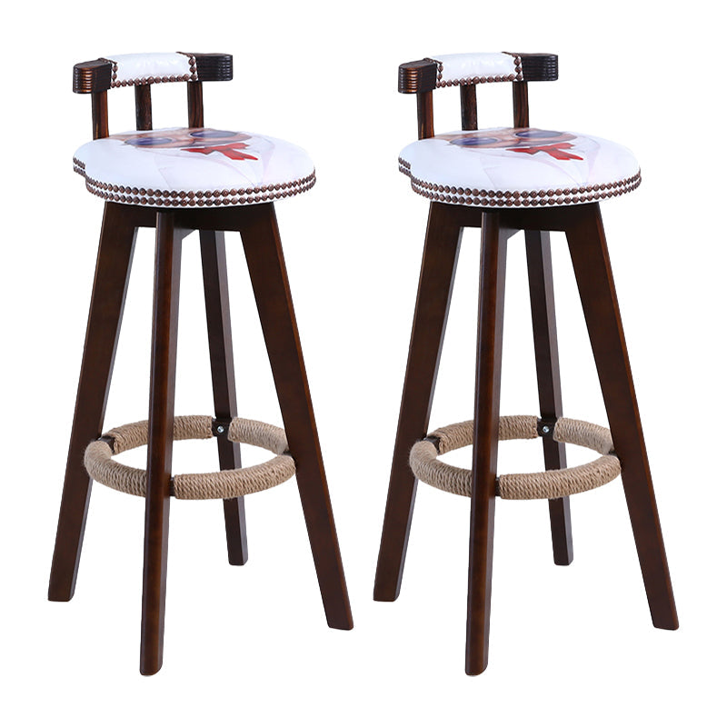Contemporary Solid Wood Leather Barstool Indoor Bar Stool with Low Back for Kitchen Apricot Brown 2 Piece Set Clearhalo 'Bar Furniture' 'Bar Stools' 'bar_stools' 'furn' 'furn_bar_stools' 'furniture_bar_stools' 'Kitchen & Dining Furniture' 'kitchen&dining_furn' 'kitchen' 'kitchen_furn' Furniture' 4493415