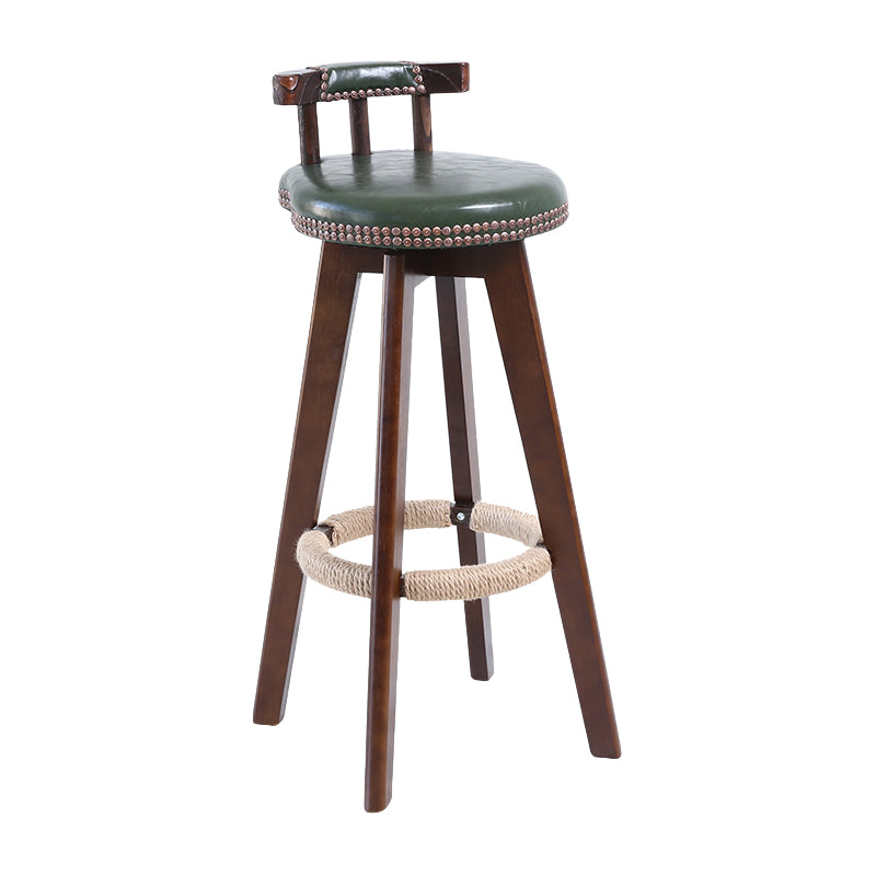 Contemporary Solid Wood Leather Barstool Indoor Bar Stool with Low Back for Kitchen Blackish Green Brown 1 Piece Clearhalo 'Bar Furniture' 'Bar Stools' 'bar_stools' 'furn' 'furn_bar_stools' 'furniture_bar_stools' 'Kitchen & Dining Furniture' 'kitchen&dining_furn' 'kitchen' 'kitchen_furn' Furniture' 4493417