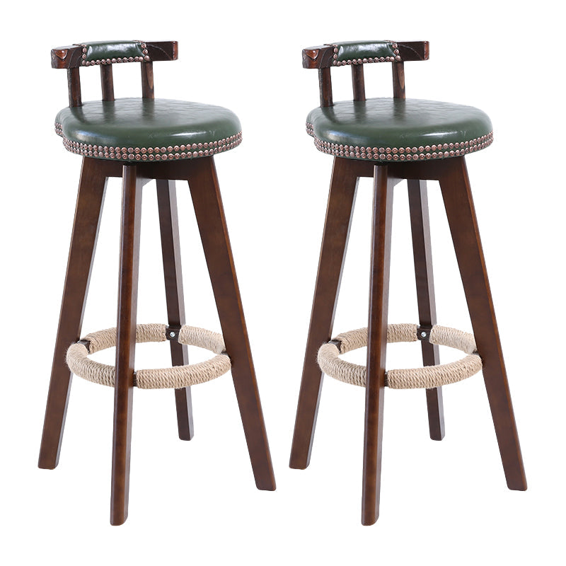 Contemporary Solid Wood Leather Barstool Indoor Bar Stool with Low Back for Kitchen Blackish Green Brown 2 Piece Set Clearhalo 'Bar Furniture' 'Bar Stools' 'bar_stools' 'furn' 'furn_bar_stools' 'furniture_bar_stools' 'Kitchen & Dining Furniture' 'kitchen&dining_furn' 'kitchen' 'kitchen_furn' Furniture' 4493418