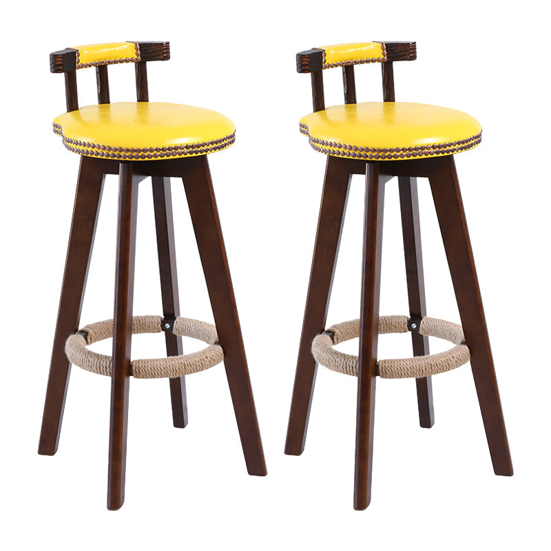Contemporary Solid Wood Leather Barstool Indoor Bar Stool with Low Back for Kitchen Yellow Brown 2 Piece Set Clearhalo 'Bar Furniture' 'Bar Stools' 'bar_stools' 'furn' 'furn_bar_stools' 'furniture_bar_stools' 'Kitchen & Dining Furniture' 'kitchen&dining_furn' 'kitchen' 'kitchen_furn' Furniture' 4493421
