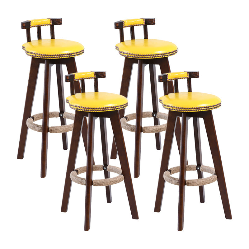 Contemporary Solid Wood Leather Barstool Indoor Bar Stool with Low Back for Kitchen Yellow Brown 4 Piece Set Clearhalo 'Bar Furniture' 'Bar Stools' 'bar_stools' 'furn' 'furn_bar_stools' 'furniture_bar_stools' 'Kitchen & Dining Furniture' 'kitchen&dining_furn' 'kitchen' 'kitchen_furn' Furniture' 4493422
