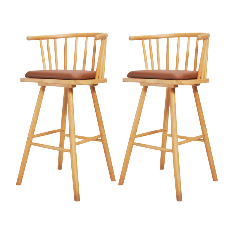 Contemporary Solid Wood Barstools Indoor Bar Stool with Low Back and Wooden Footrest Light Coffee Natural 2 Piece Set Clearhalo 'Bar Furniture' 'Bar Stools' 'bar_stools' 'furn' 'furn_bar_stools' 'furniture_bar_stools' 'Kitchen & Dining Furniture' 'kitchen&dining_furn' 'kitchen' 'kitchen_furn' Furniture' 4493506