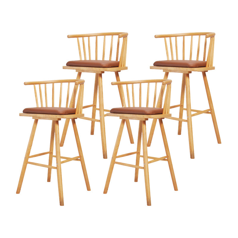 Contemporary Solid Wood Barstools Indoor Bar Stool with Low Back and Wooden Footrest Light Coffee Natural 4 Piece Set Clearhalo 'Bar Furniture' 'Bar Stools' 'bar_stools' 'furn' 'furn_bar_stools' 'furniture_bar_stools' 'Kitchen & Dining Furniture' 'kitchen&dining_furn' 'kitchen' 'kitchen_furn' Furniture' 4493507
