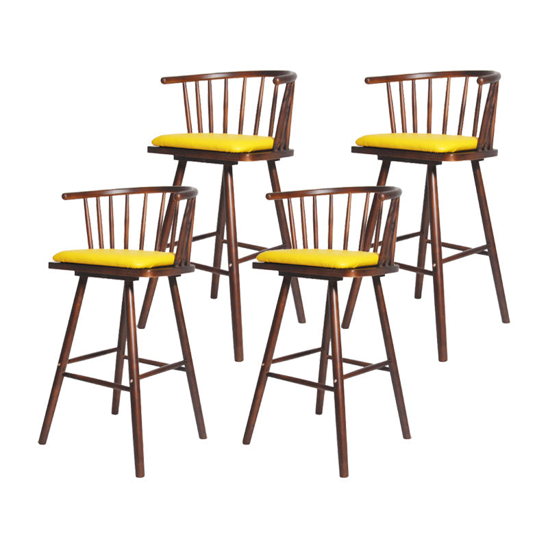 Contemporary Solid Wood Barstools Indoor Bar Stool with Low Back and Wooden Footrest Yellow Brown 4 Piece Set Clearhalo 'Bar Furniture' 'Bar Stools' 'bar_stools' 'furn' 'furn_bar_stools' 'furniture_bar_stools' 'Kitchen & Dining Furniture' 'kitchen&dining_furn' 'kitchen' 'kitchen_furn' Furniture' 4493522