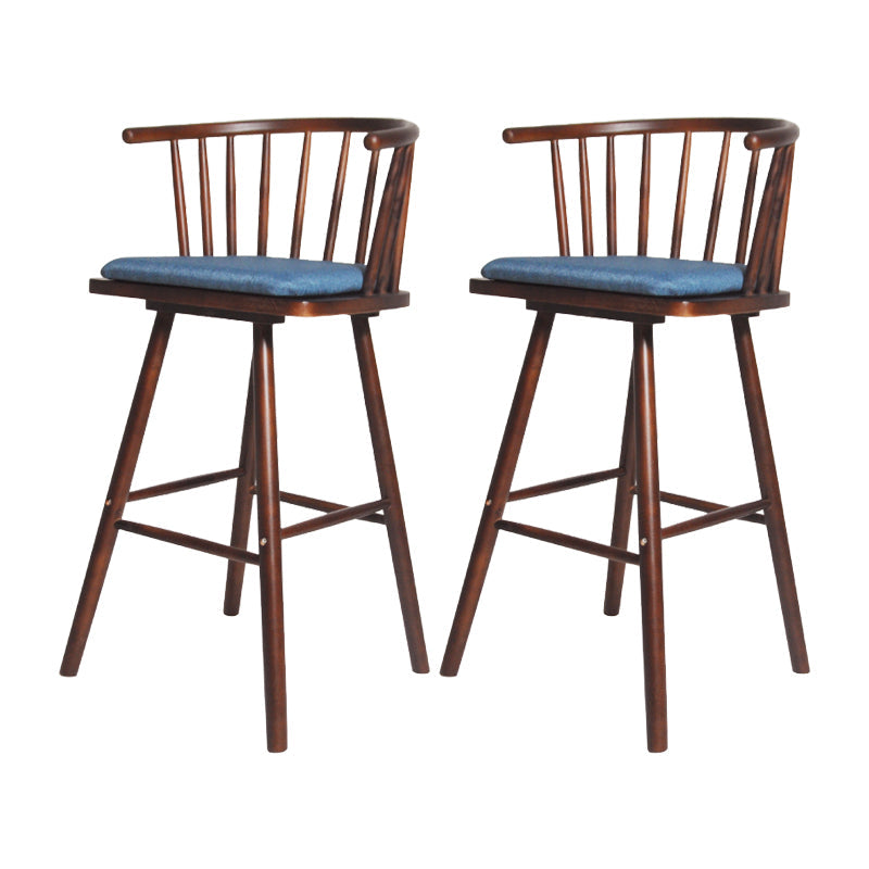 Contemporary Solid Wood Barstools Indoor Bar Stool with Low Back and Wooden Footrest Blue Brown 2 Piece Set Clearhalo 'Bar Furniture' 'Bar Stools' 'bar_stools' 'furn' 'furn_bar_stools' 'furniture_bar_stools' 'Kitchen & Dining Furniture' 'kitchen&dining_furn' 'kitchen' 'kitchen_furn' Furniture' 4493539