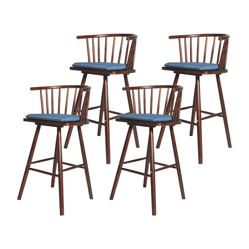 Contemporary Solid Wood Barstools Indoor Bar Stool with Low Back and Wooden Footrest Blue Brown 4 Piece Set Clearhalo 'Bar Furniture' 'Bar Stools' 'bar_stools' 'furn' 'furn_bar_stools' 'furniture_bar_stools' 'Kitchen & Dining Furniture' 'kitchen&dining_furn' 'kitchen' 'kitchen_furn' Furniture' 4493540