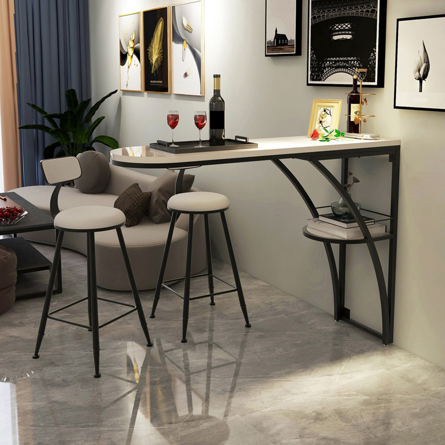 Modern White Wood Bar Table with Specialty Table Top Black Pedestal Table - 42" H 39.4"L x 15.7"W x 41.3"H Black Without Chairs Clearhalo 'Bar Furniture' 'Bar Tables' 'bar_tables' 'furn' 'furn_bar_tables' 'Furniture' 'furniture_bar_tables' 'Kitchen & Dining Furniture' 4493663