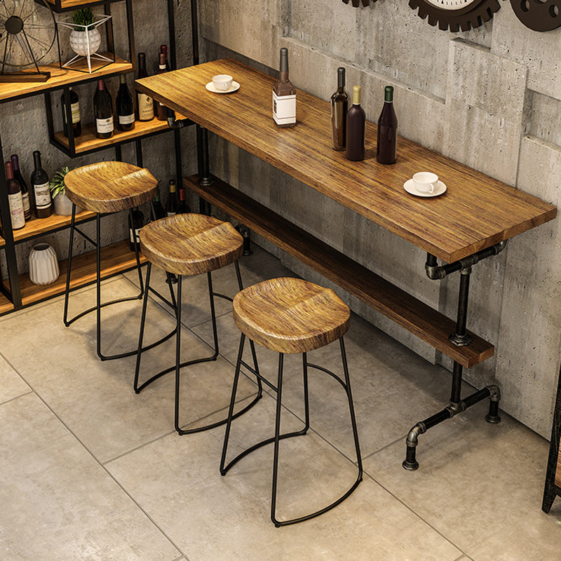 Industrial Wood Counter Table with Rectangle Table Top Black Trestle Table - 42" H 86.6"L x 15.7"W x 41.3"H Without Chairs Clearhalo 'Bar Furniture' 'Bar Tables' 'bar_tables' 'furn' 'furn_bar_tables' 'Furniture' 'furniture_bar_tables' 'Kitchen & Dining Furniture' 4493691