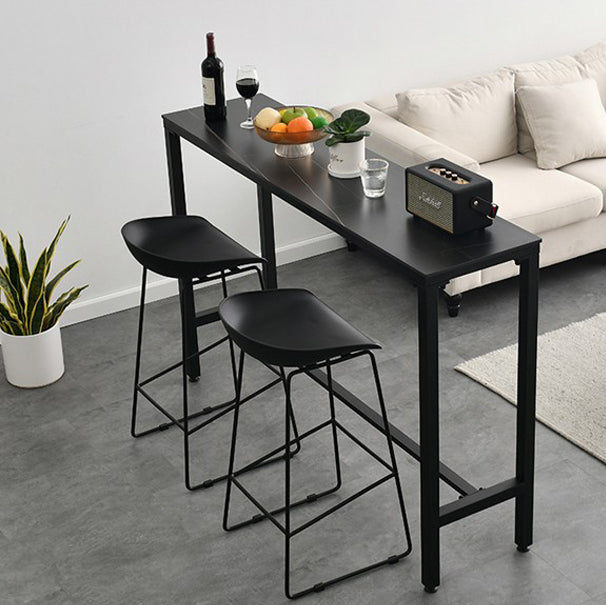 Industrial Marble Bar Table with Rectangle Table Top Trestle Table - 42" H 70.9"L x 15.7"W x 41.3"H Black Without Chairs Clearhalo 'Bar Furniture' 'Bar Tables' 'bar_tables' 'furn' 'furn_bar_tables' 'Furniture' 'furniture_bar_tables' 'Kitchen & Dining Furniture' 4493709