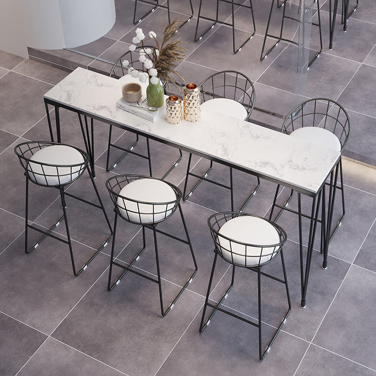 Modern Marble Pub Table with Rectangle Table Top Black Legs Table - 42" H 118.1"L x 15.7"W x 41.3"H White Without Chairs Clearhalo 'Bar Furniture' 'Bar Tables' 'bar_tables' 'furn' 'furn_bar_tables' 'Furniture' 'furniture_bar_tables' 'Kitchen & Dining Furniture' 4493725