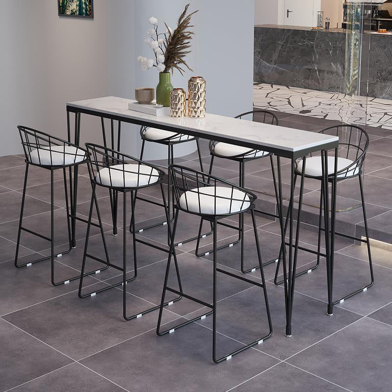 Modern Marble Pub Table with Rectangle Table Top Black Legs Table - 42" H 110.2"L x 15.7"W x 41.3"H White Without Chairs Clearhalo 'Bar Furniture' 'Bar Tables' 'bar_tables' 'furn' 'furn_bar_tables' 'Furniture' 'furniture_bar_tables' 'Kitchen & Dining Furniture' 4493726