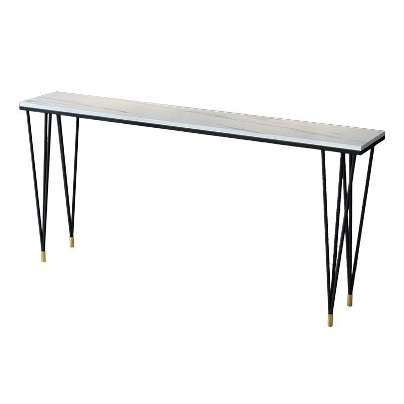 Modern Marble Pub Table with Rectangle Table Top Black Legs Table - 42" H White Without Chairs Clearhalo 'Bar Furniture' 'Bar Tables' 'bar_tables' 'furn' 'furn_bar_tables' 'Furniture' 'furniture_bar_tables' 'Kitchen & Dining Furniture' 4493729