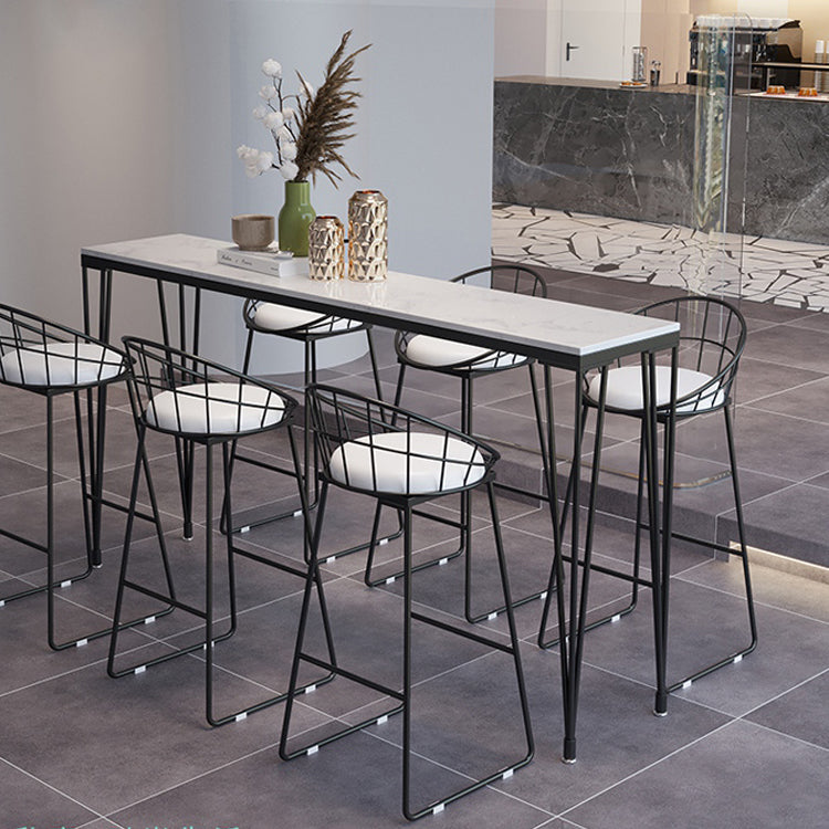 Modern Marble Pub Table with Rectangle Table Top Black Legs Table - 42" H Clearhalo 'Bar Furniture' 'Bar Tables' 'bar_tables' 'furn' 'furn_bar_tables' 'Furniture' 'furniture_bar_tables' 'Kitchen & Dining Furniture' 4493731