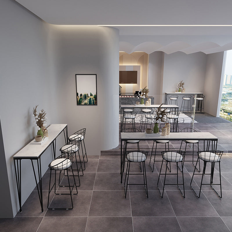 Modern Marble Pub Table with Rectangle Table Top Black Legs Table - 42" H Clearhalo 'Bar Furniture' 'Bar Tables' 'bar_tables' 'furn' 'furn_bar_tables' 'Furniture' 'furniture_bar_tables' 'Kitchen & Dining Furniture' 4493732