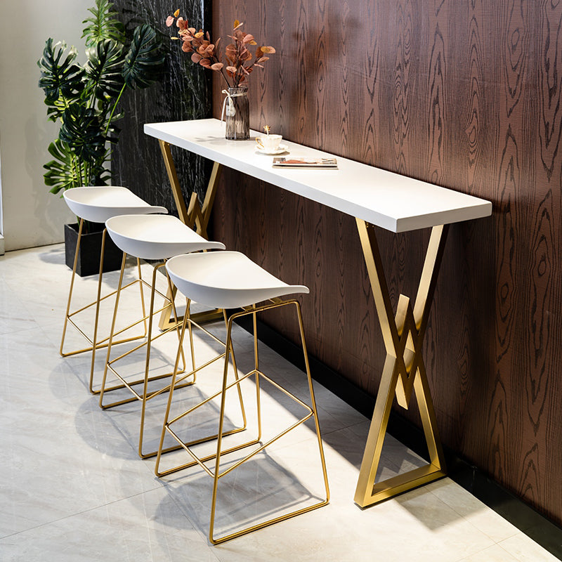 Glam Marble Bar Table with Rectangle Table Top Gold Double Pedestal Table - 42" H 94.5"L x 15.7"W x 41.3"H Wood Without Chairs Clearhalo 'Bar Furniture' 'Bar Tables' 'bar_tables' 'furn' 'furn_bar_tables' 'Furniture' 'furniture_bar_tables' 'Kitchen & Dining Furniture' 4493745