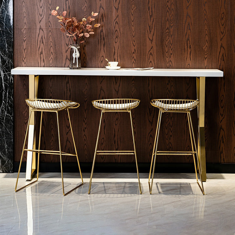 Glam Marble Bar Table with Rectangle Table Top Gold Double Pedestal Table - 42" H Clearhalo 'Bar Furniture' 'Bar Tables' 'bar_tables' 'furn' 'furn_bar_tables' 'Furniture' 'furniture_bar_tables' 'Kitchen & Dining Furniture' 4493754